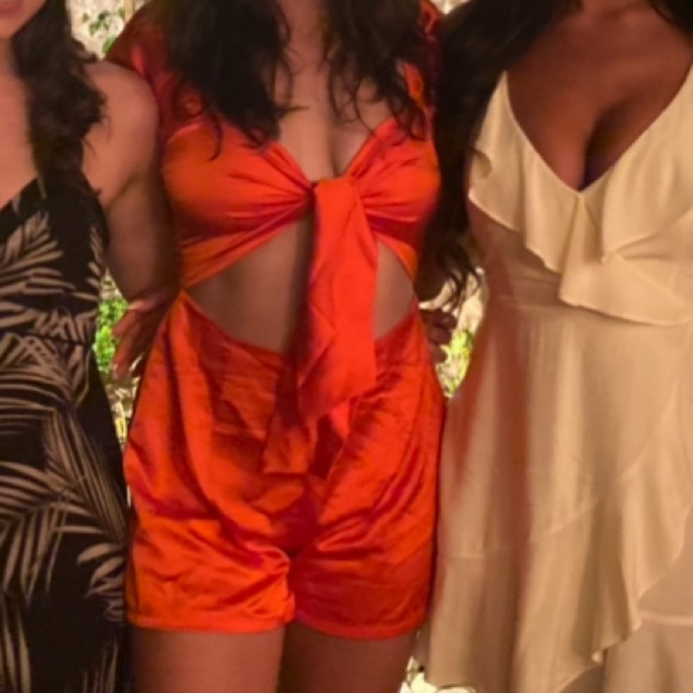 Nasty Gal orange tie front romper